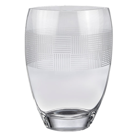 12" clear geometric pattern oval crystal table vase for elegant home decor.