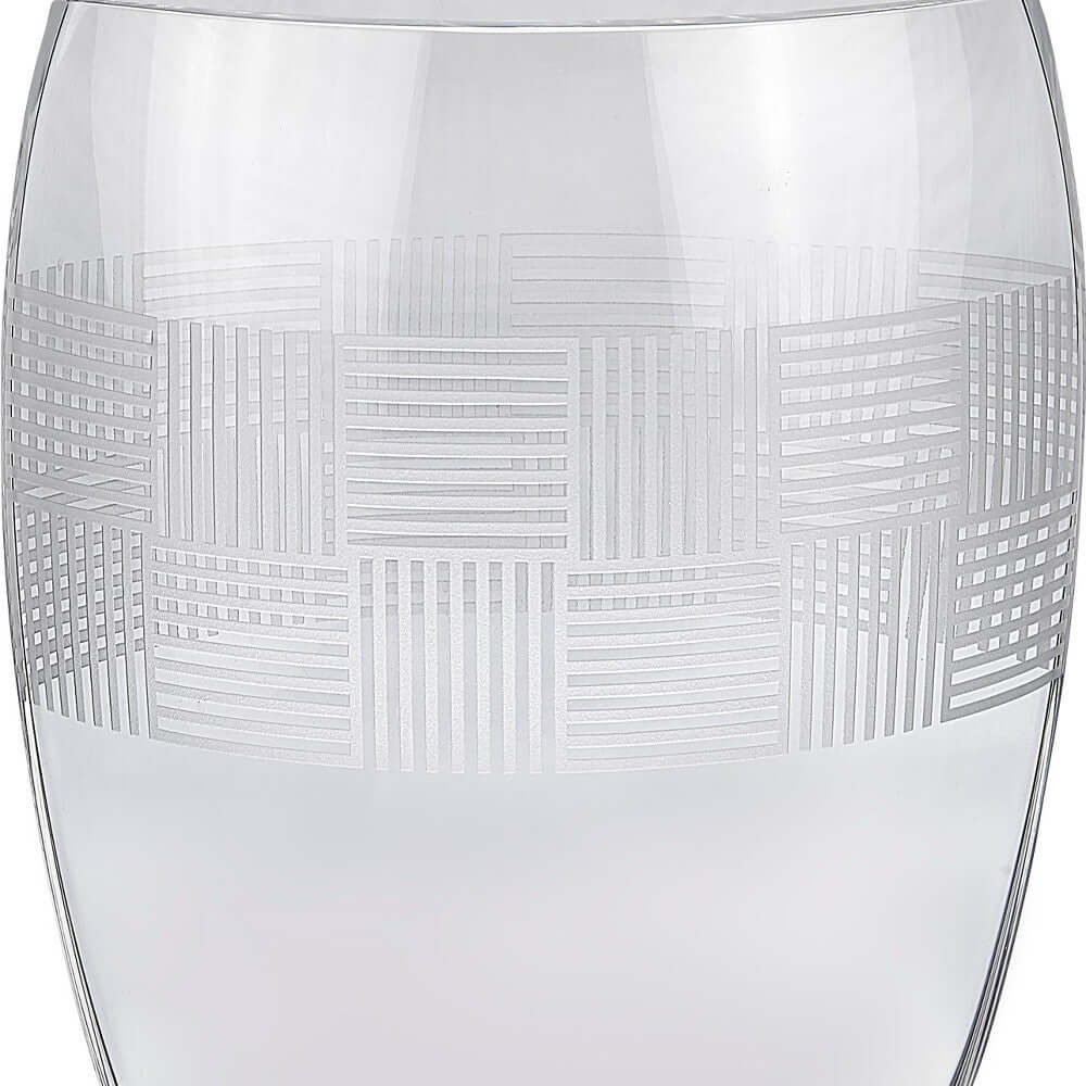 12" oval crystal table vase with geometric pattern, clear glass, contemporary design.