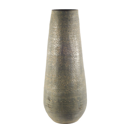 Rustic gray and gold textured ceramic floor vase, 39-inch, artisan style.