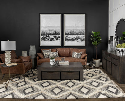 39" rustic gray and gold textured ceramic floor vase in stylish living room setting.