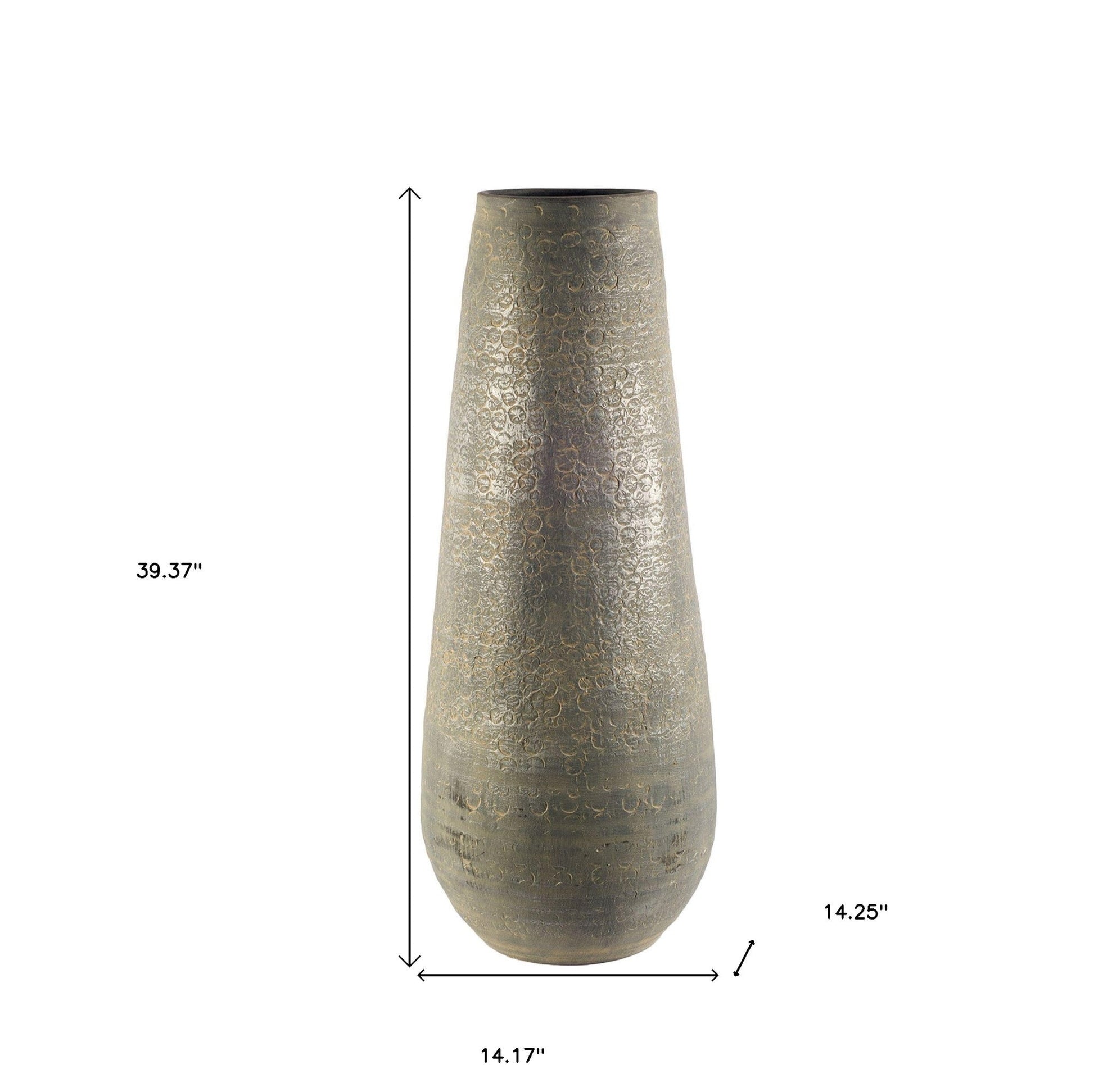 39" gold textured ceramic floor vase with rustic gray finish.