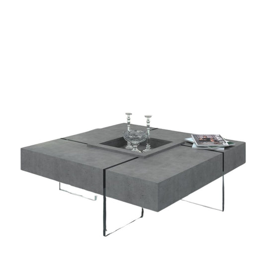 47" Gray And Clear Concrete And Glass Square Coffee Table