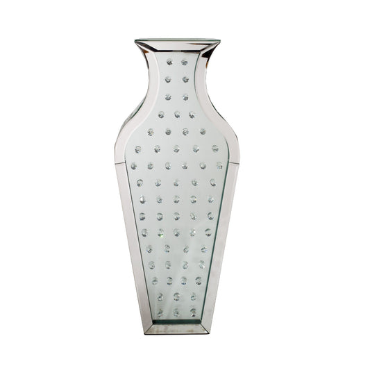 Elegant Crystal Floor Vase with crushed diamond mirror design and modern glam style.