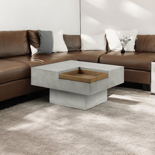 Kailano Square Coffee Table with Tray in Weathered Gray