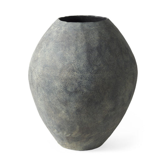 Kyros Gray 28" Earthy Ceramic Oval Vase with a matte gray finish and ruffled edges.