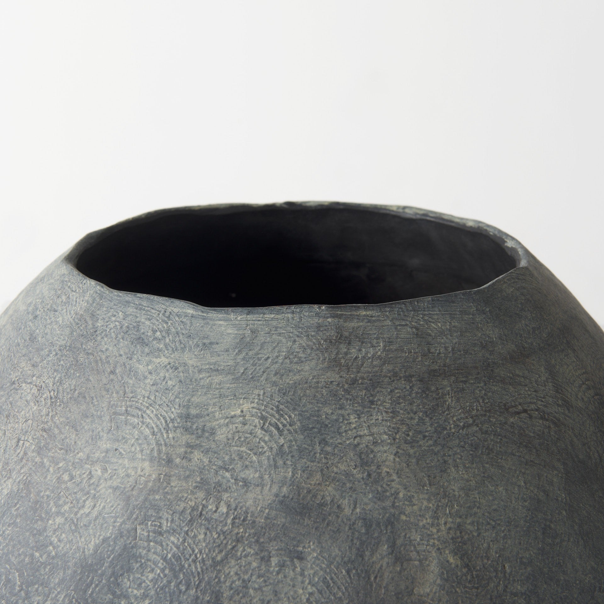 Kyros Gray 28" Earthy Ceramic Oval Vase with matte gray textured finish and ruffled edges.