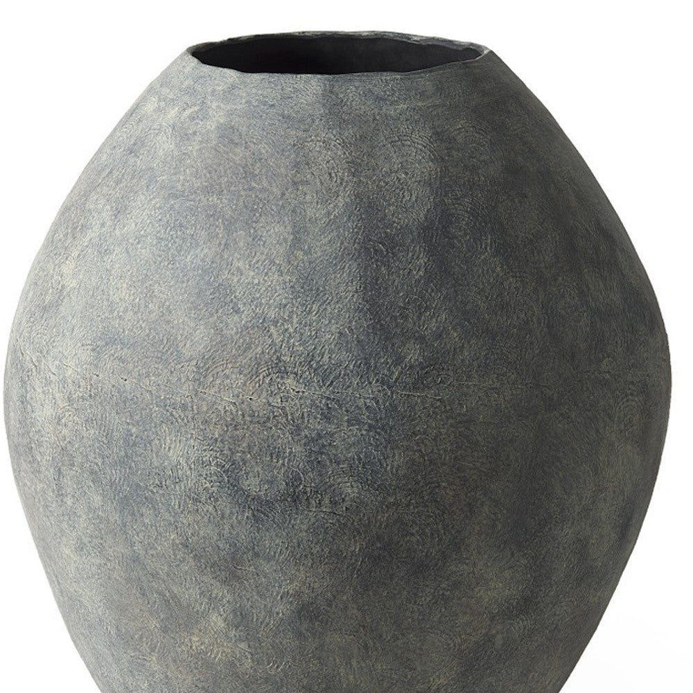 Kyros Gray 28" earthy ceramic oval vase with textured matte finish and ruffled edges.