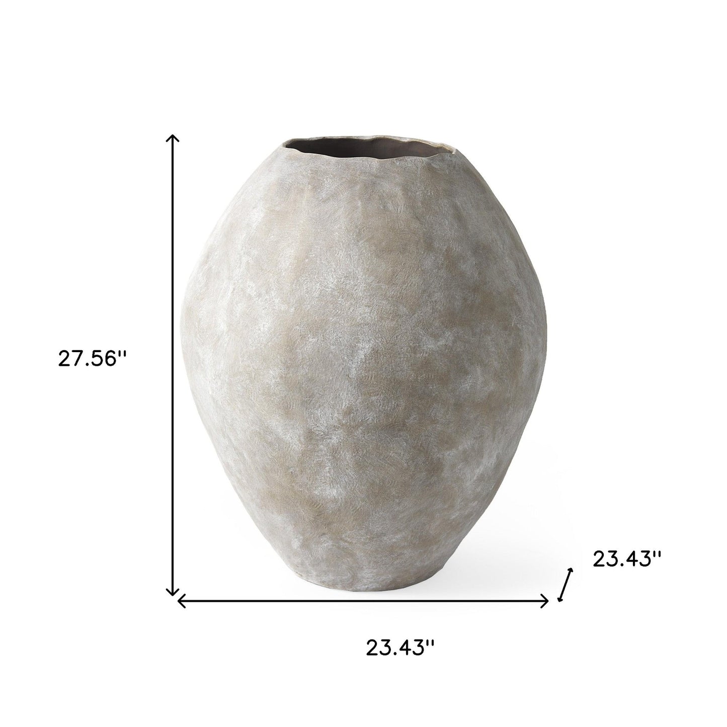 Kyros Natural Wash 28" Earthy Ceramic Oval Vase with beige and tan tones, whitewash finish, and ruffled edges.