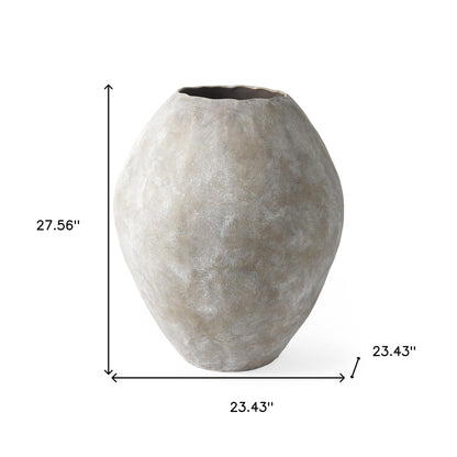 Kyros Natural Wash 28" Earthy Ceramic Oval Vase with beige and tan tones, whitewash finish, and ruffled edges.