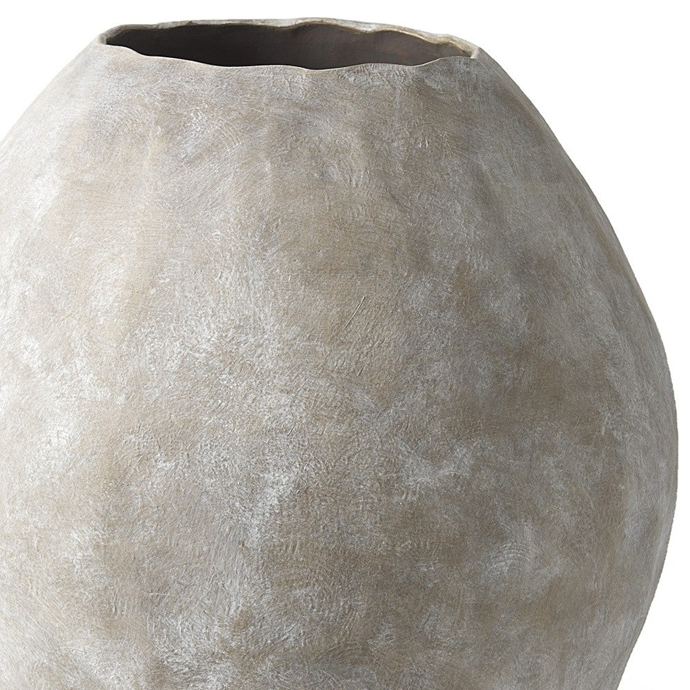 Kyros Natural Wash 28" earthy ceramic oval vase with ruffled edges and natural beige tones.