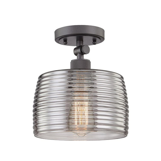 Strasbourg 1-Light Black with Antique Brass Flush Mount with elegant industrial design.