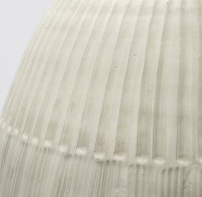 White Embossed Stripes Ceramic Vase with glazed matte finish and striped pattern.