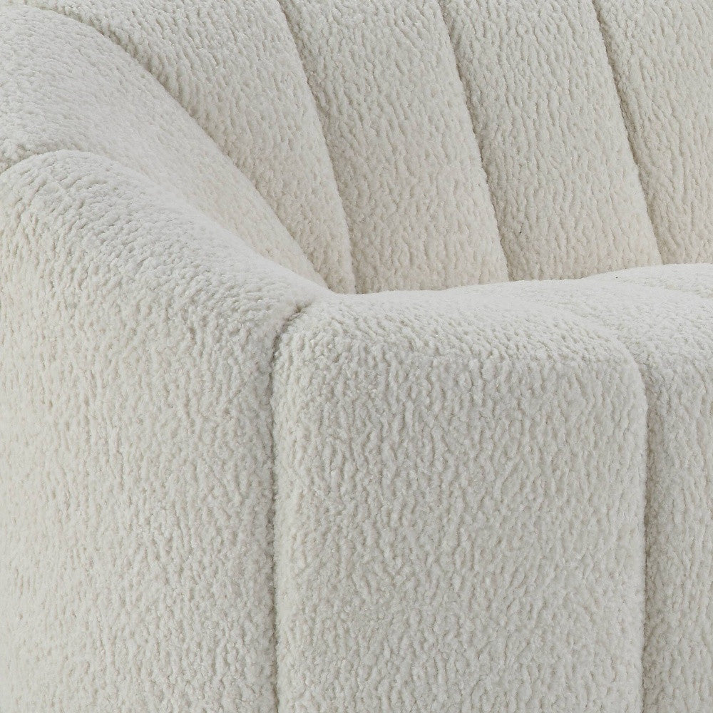 84" white sherpa sofa with black legs, modern design, cozy upholstery.